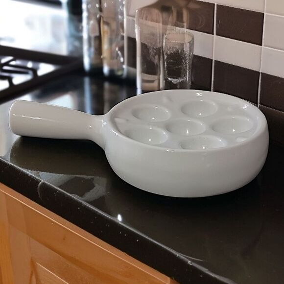 Apilco Escargot Dish Plate Tray France White Porcelain 6 Holes Farmhouse Cottage - Picture 10 of 15